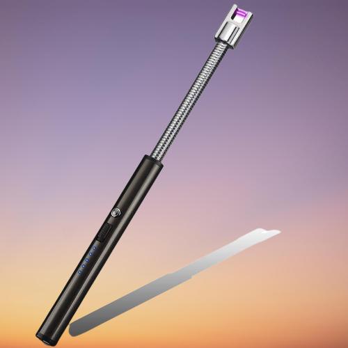 SUPRUS Electric Candle Lighter USB Type C Rechargeable Lighter Steel Shell & Hanging Hook with 360° Flexible Neck (Black)